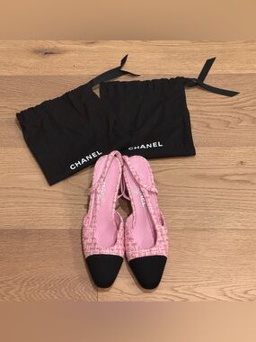 CHANEL Tweed & Grosgrain Slingbacks - EU 38.5